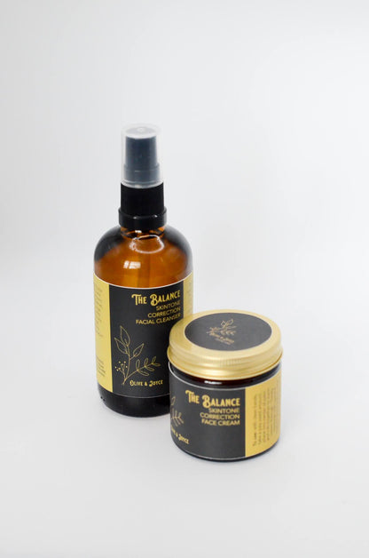 Natural skincare for hyperpigmentation prone skin oil cleanser and face cream set by the natural skincare company