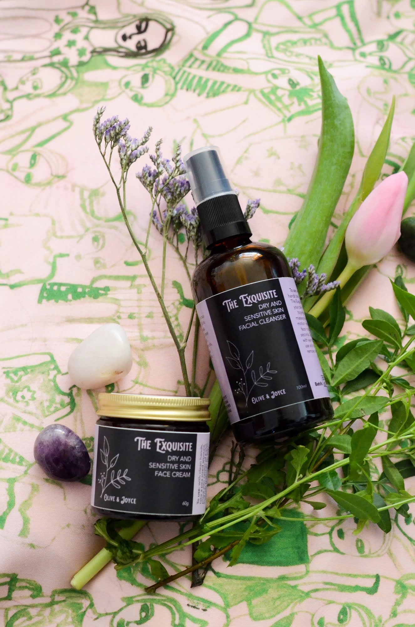Natural skincare for sensitive skin oil cleanser and face cream set by the natural skincare company